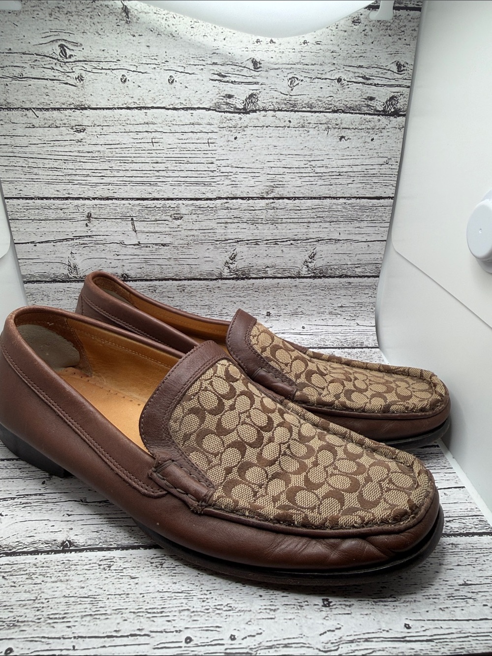 Coach Brown Patterned Canvas & Leather Men’s Slip-On Loafers 9D